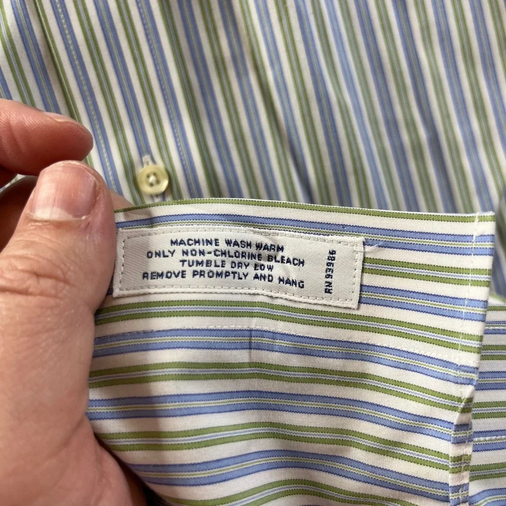 Brooks Brothers Button Down Men 16-33 Blue Green Striped Slim Fit Cotton - Picture 5 of 9